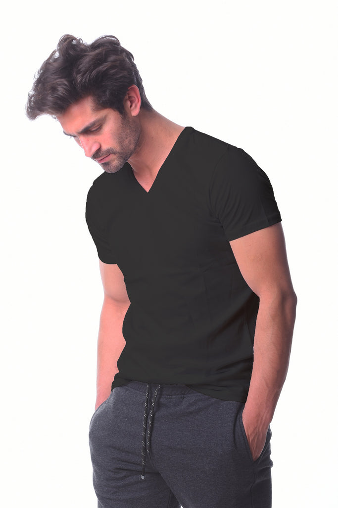 Black V-neck Basic T-shirt