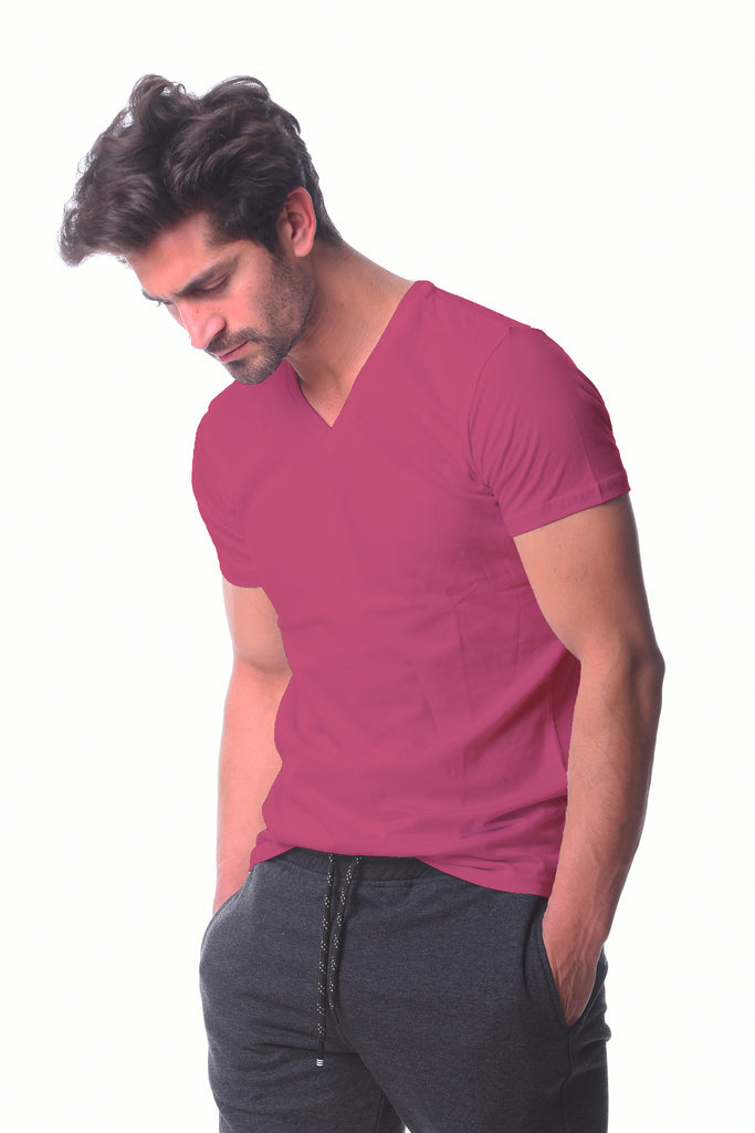 Purple V-neck Basic T-shirt