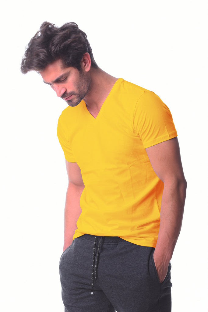 Yellow V-neck Basic T-shirt